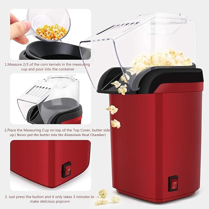 Hot Air Popcorn Maker – 1200W Oil-Free Electric Popper for Healthy Snacks