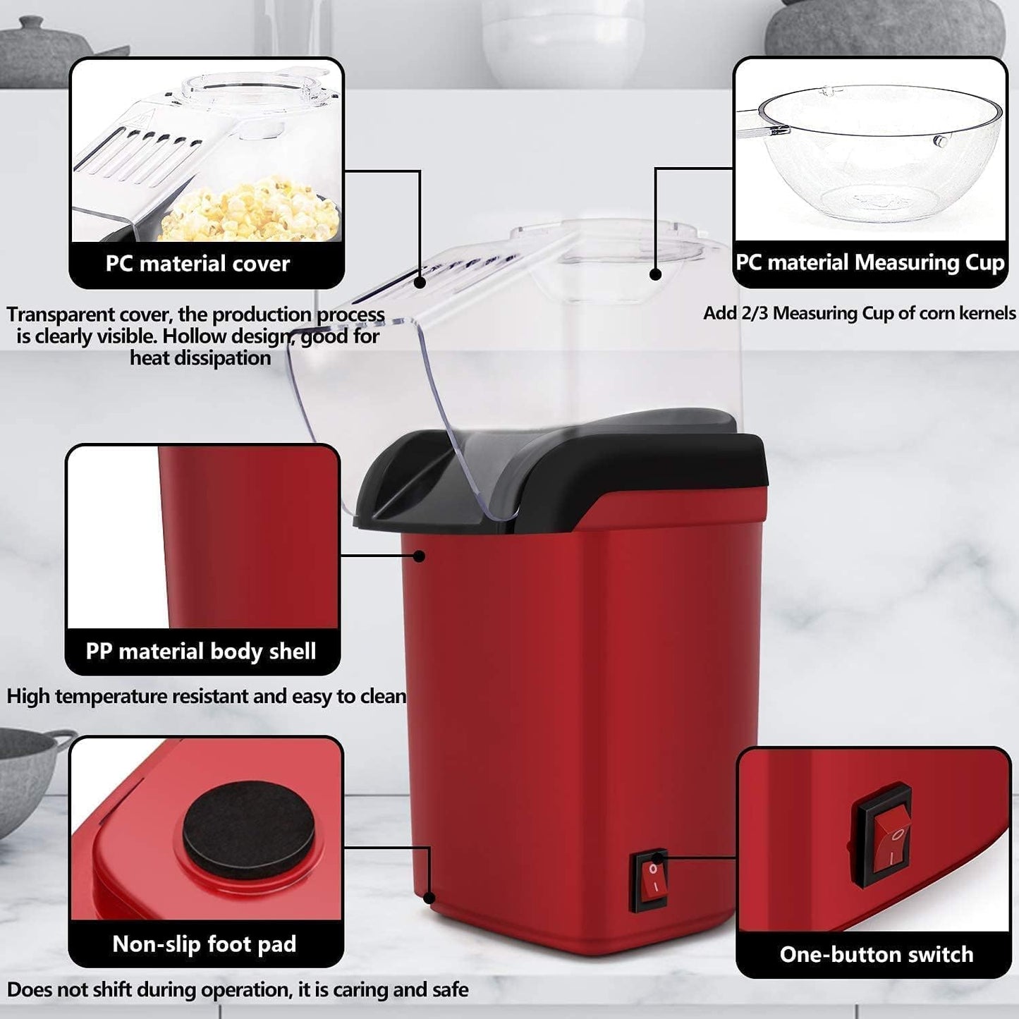 Hot Air Popcorn Maker – 1200W Oil-Free Electric Popper for Healthy Snacks