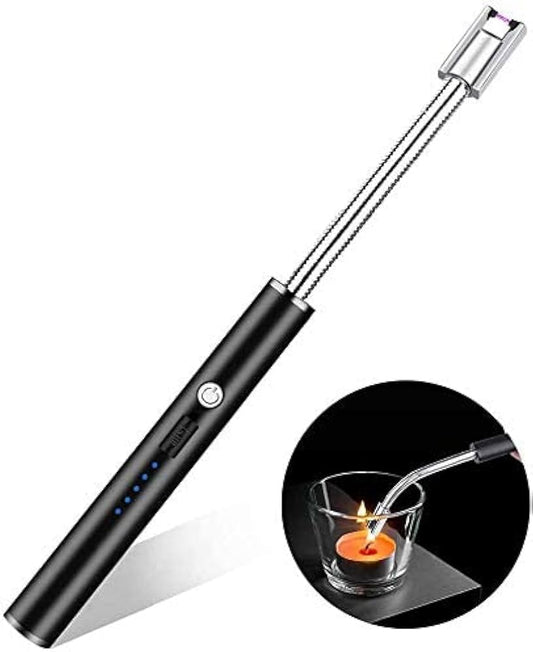 Electric Rechargeable Flameless Windproof USB 360 Deg Flexible Neck for Kitchen, Pooja Room, Barbecue, Candles, Gas Stove, BBQ, Fireworks (Silver)